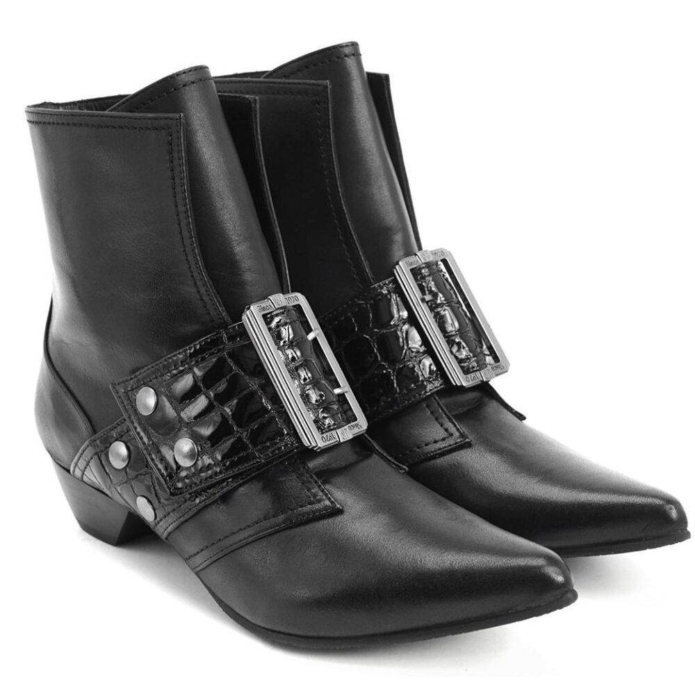 Fluevog Truth Cheryl Buckled boot with crocodile emboss - US 8